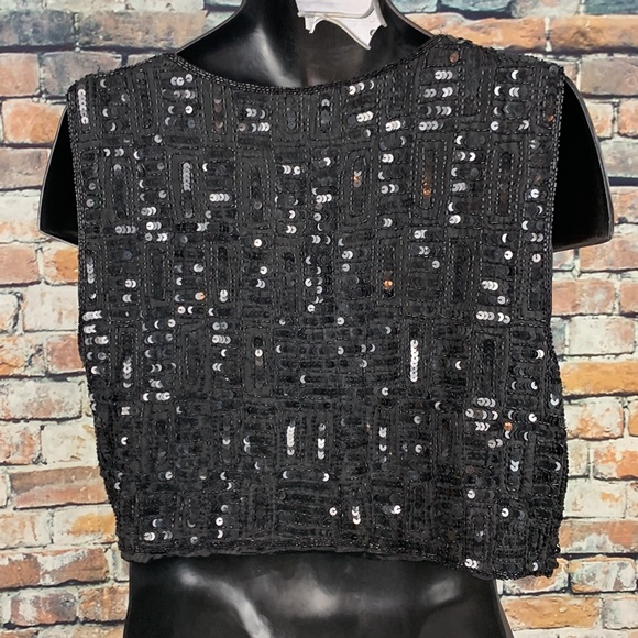 Cee Cee black 100 % silk sequined top size Medium - Picture 2 of 8